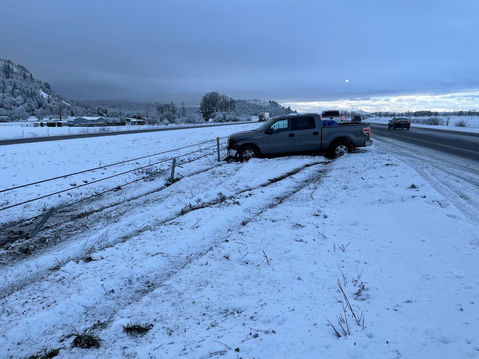 Winter conditions on Interstate 5 near Eugene